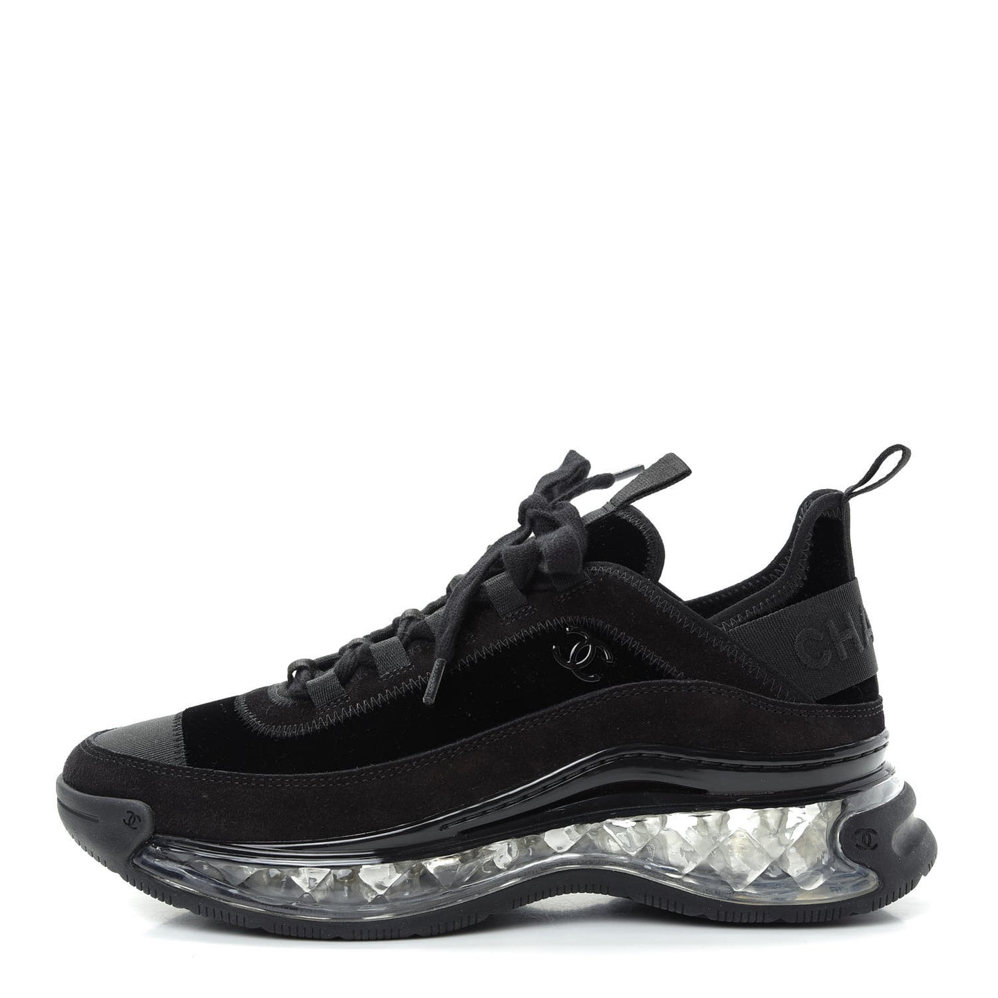 Suede Calfskin Velvet Grosgrain CC Sneakers 37.5 Black