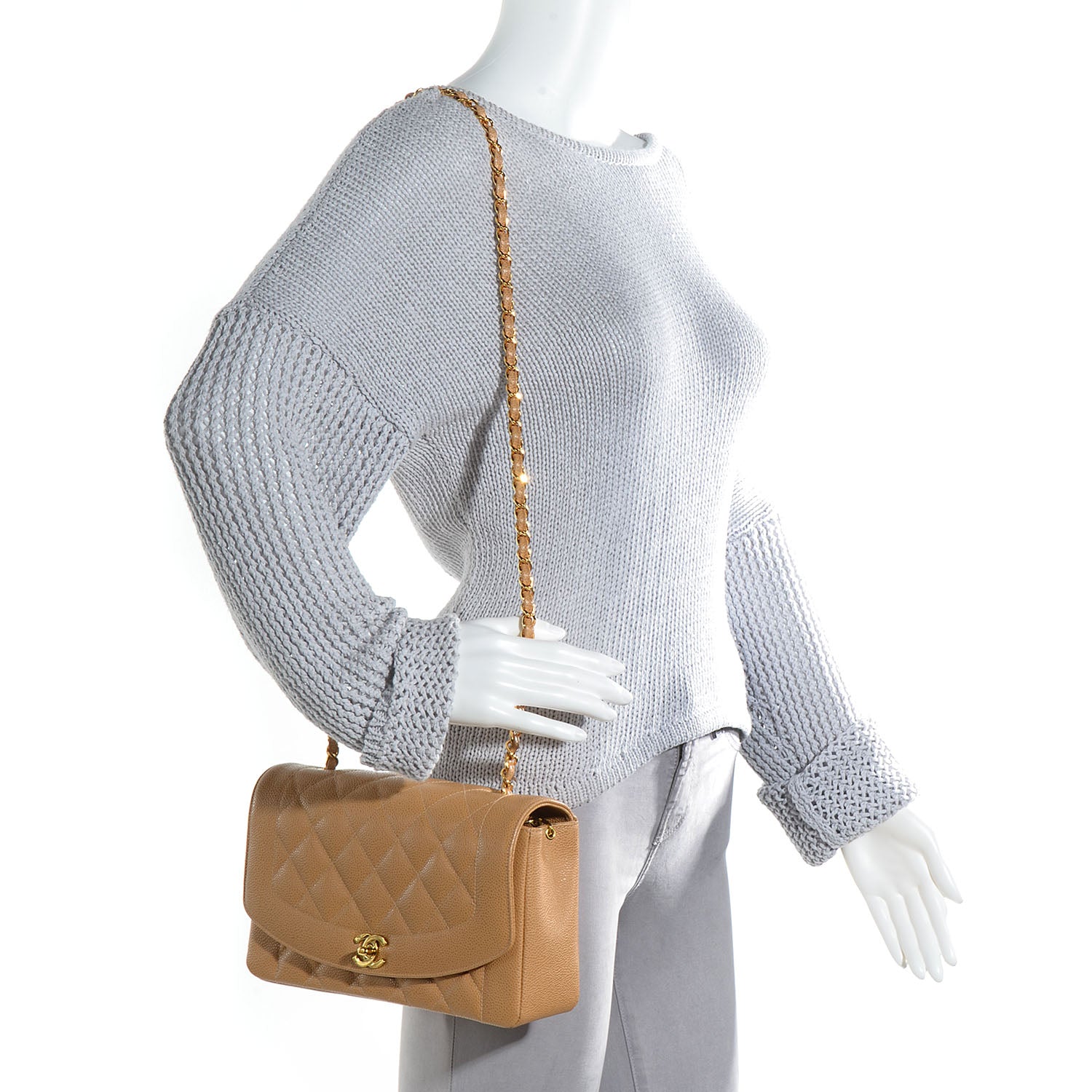 Chanel Caviar Quilted Medium Single Flap Beige 2 of 9