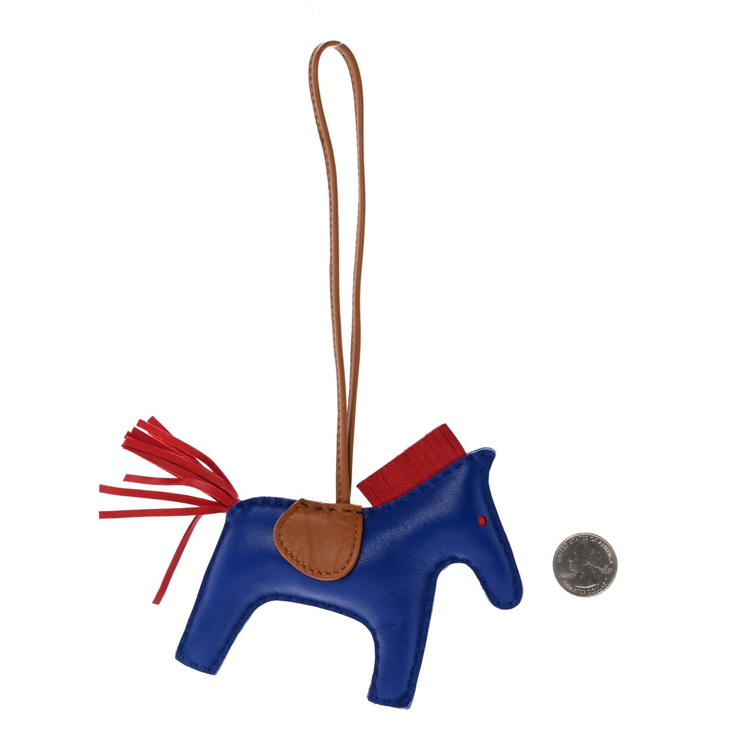 Hermes Milo Lambskin Grigri Rodeo Horse Bag Charm MM Bleu De Malte Rubis Fauve 2 of 3