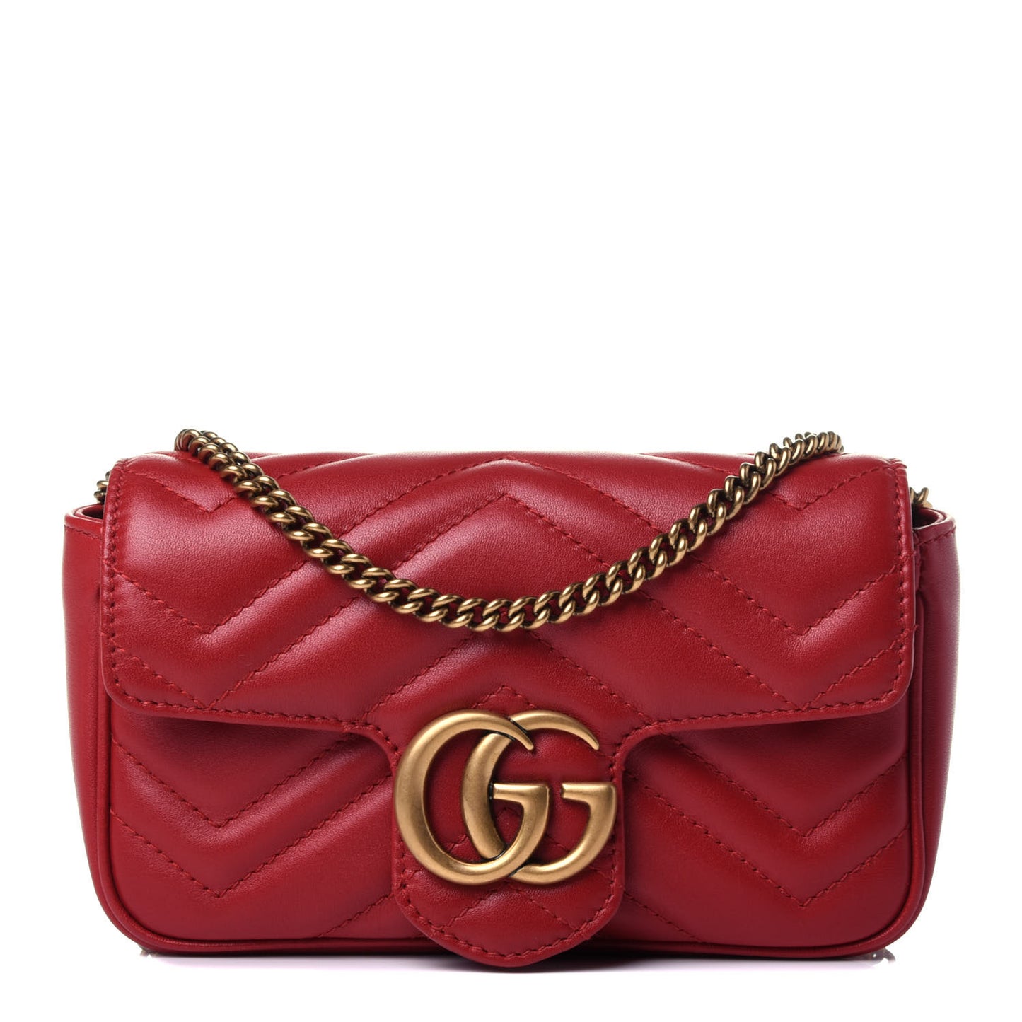 Calfskin Matelasse Super Mini GG Marmont Shoulder Bag Hibiscus Red