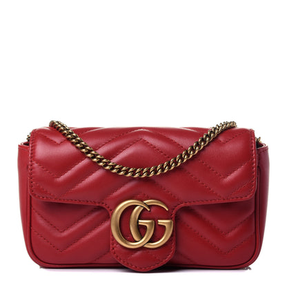 Gucci Calfskin Matelasse Super Mini GG Marmont Shoulder Bag Hibiscus Red 1 of 10