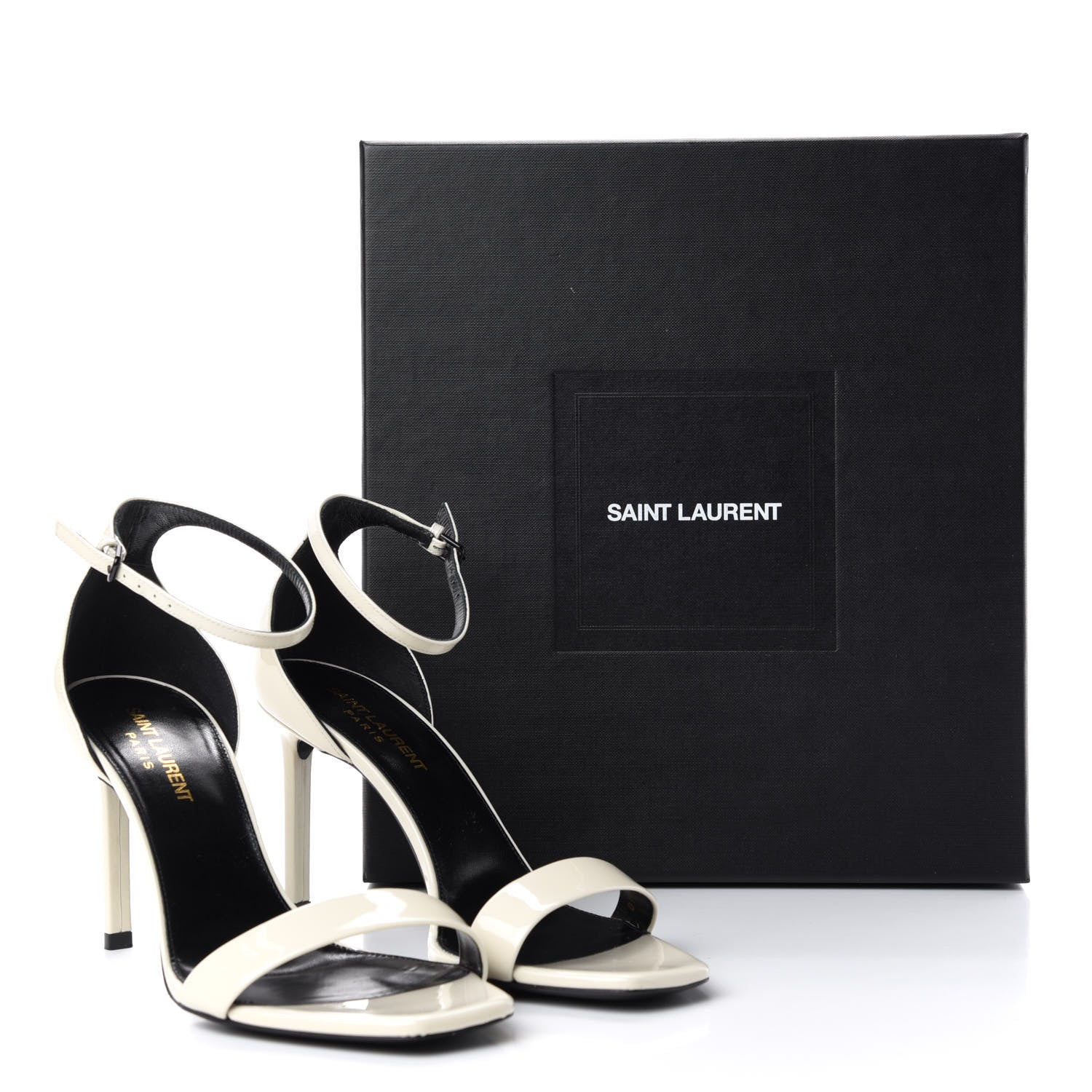 Saint Laurent Patent Calfskin Amber 85 Ankle Strap Sandals 38 Neutro 11 of 11