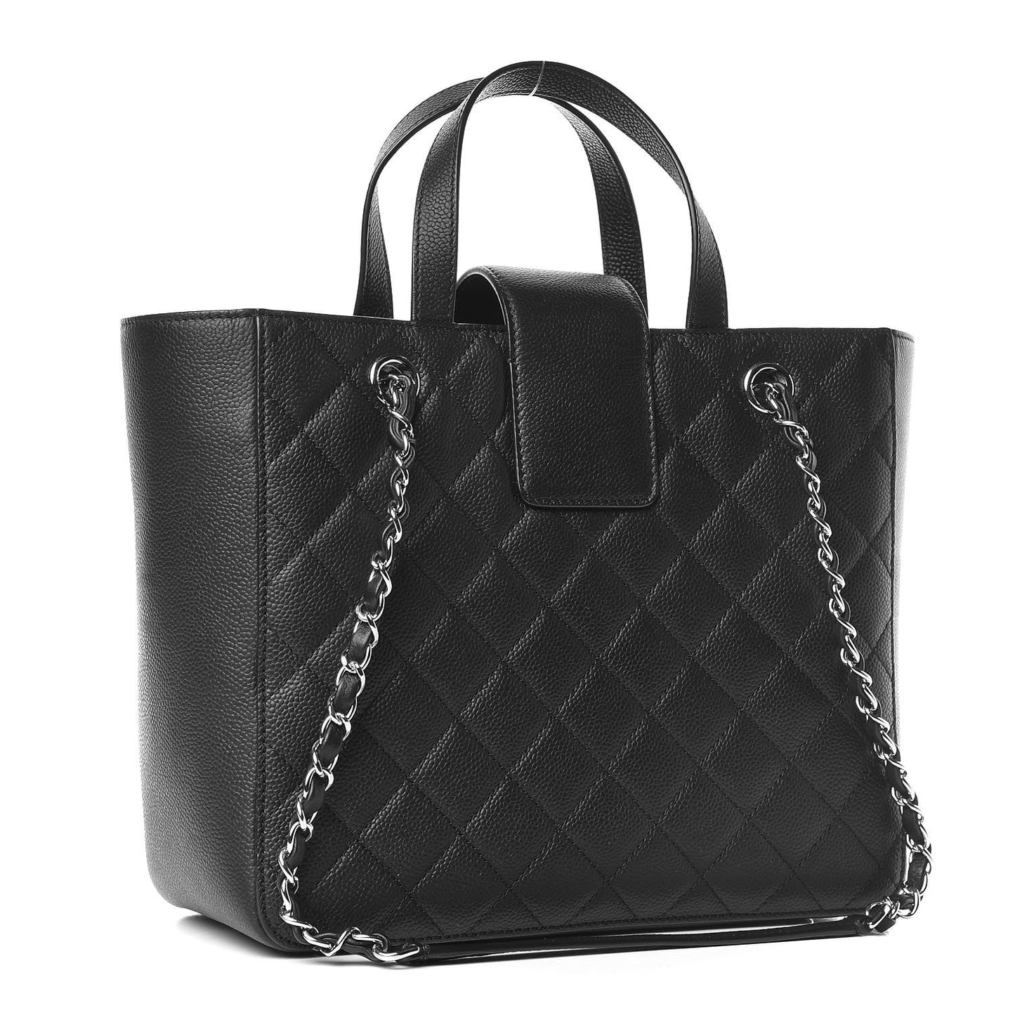 Caviar Quilted Small CC Box Shopping Tote Black