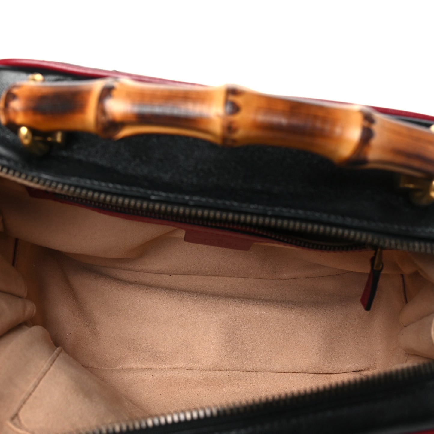 Vintage Effect Calfskin Matelasse Diagonal Small Torchon GG Marmont Bamboo Top Handle Shoulder Bag Black Romantic Cherry