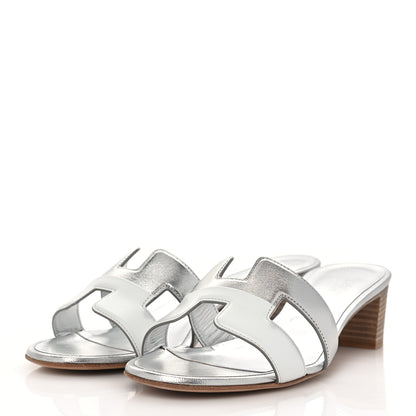 Hermes Metallic Box Nappa Oasis Sandals 38 White Gris Argente 3 of 9