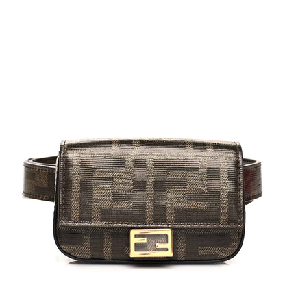 Fendi Glazed Fabric FF 1974 Belt Hip Belt Baguette Bag Mogano Panna 1 of 12