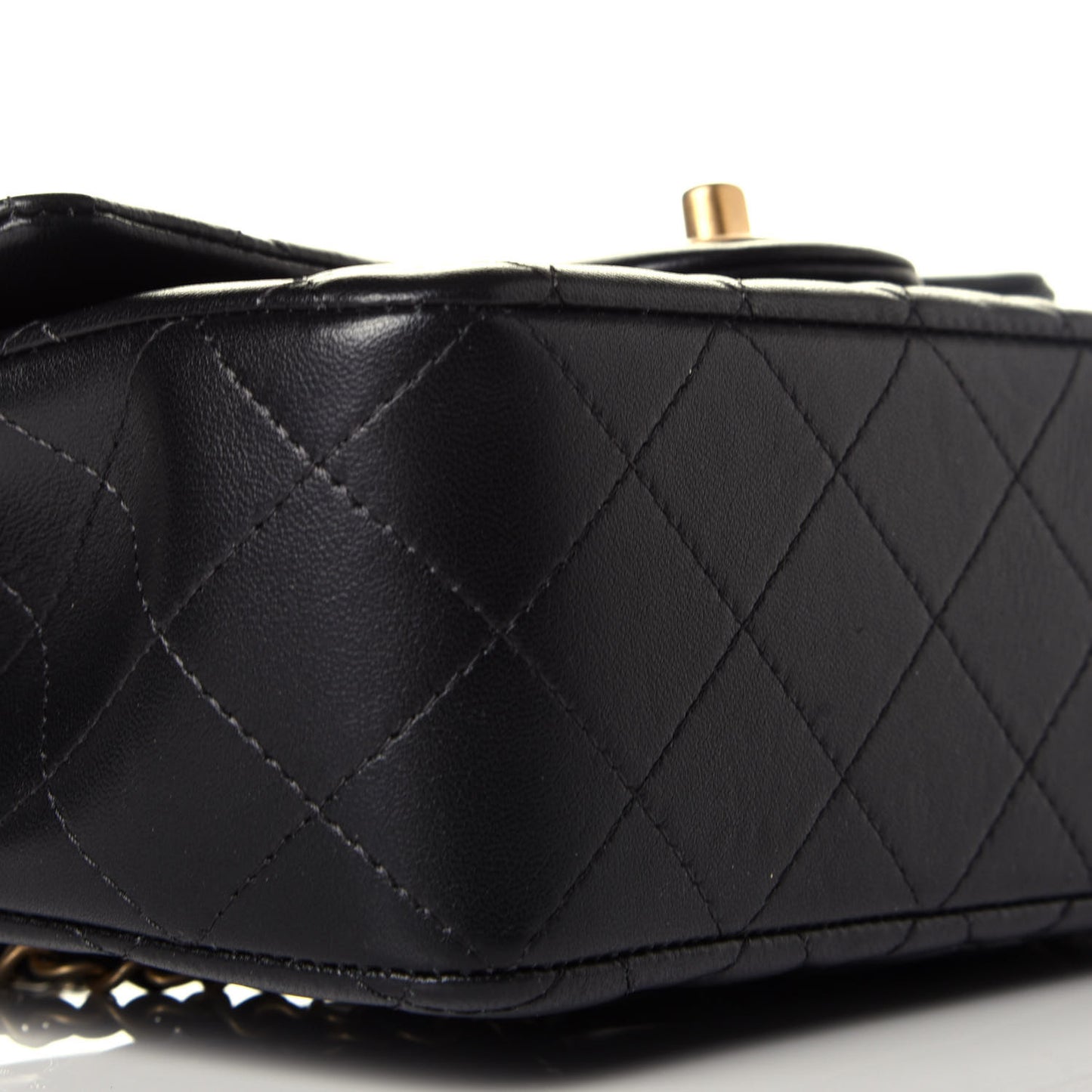 Lambskin Quilted Mini Top Handle Rectangular Flap Black