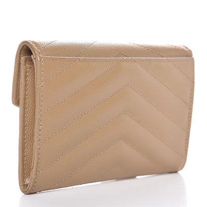 Saint Laurent Grain De Poudre Matelasse Chevron Small Monogram Envelope Wallet Dark Beige 3 of 8