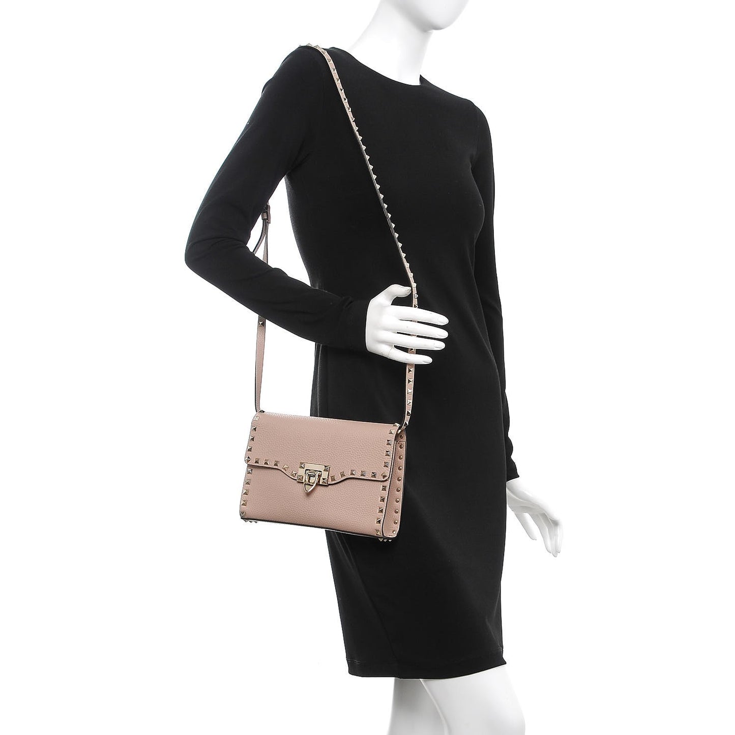 Pebbled Calfskin Medium Rockstud Flip Lock Crossbody Bag Poudre