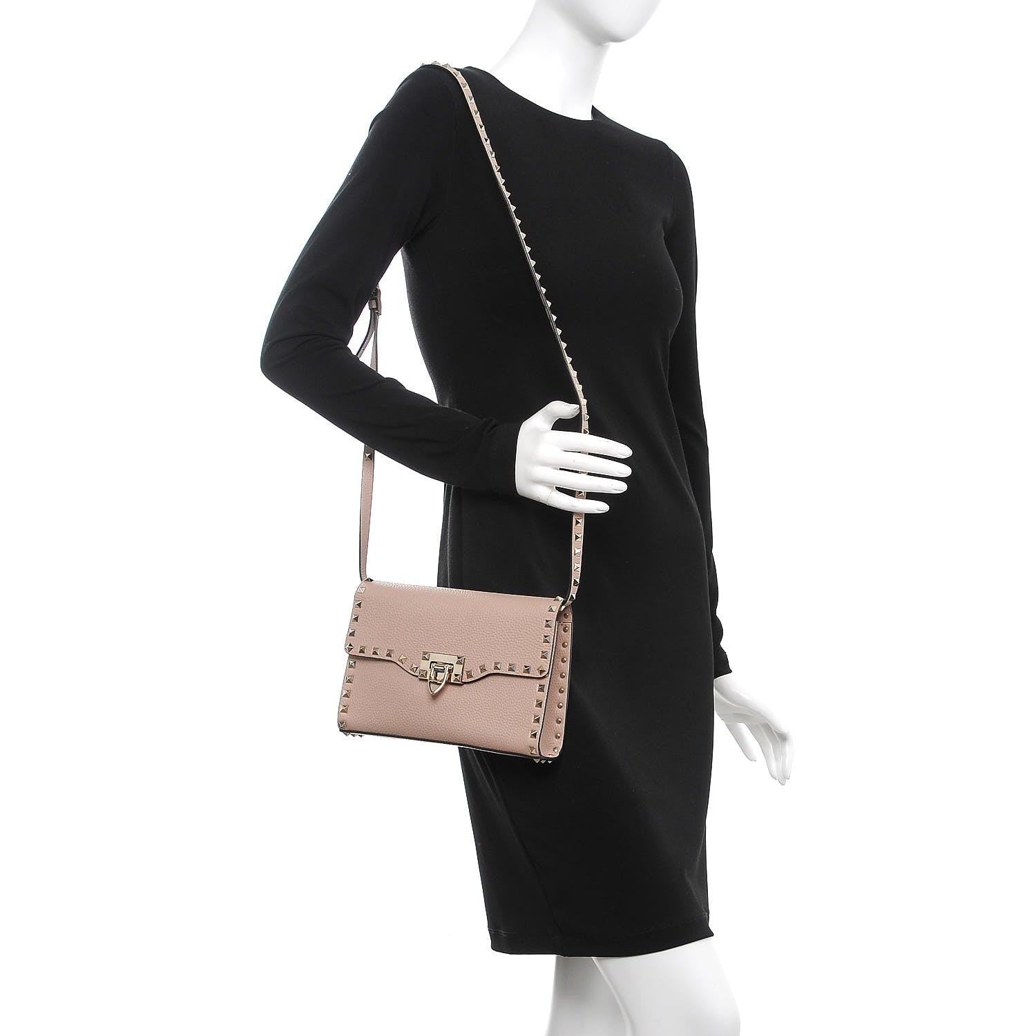 Valentino Garavani Pebbled Calfskin Medium Rockstud Flip Lock Crossbody Bag Poudre 2 of 8