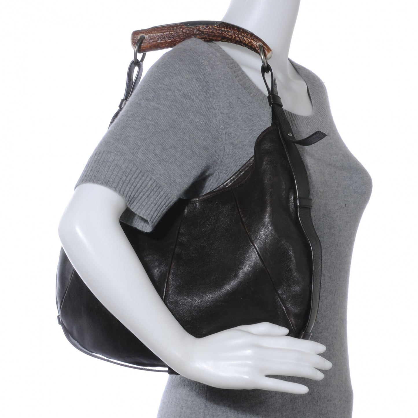 Leather Mombasa Horn Bag Dark Brown