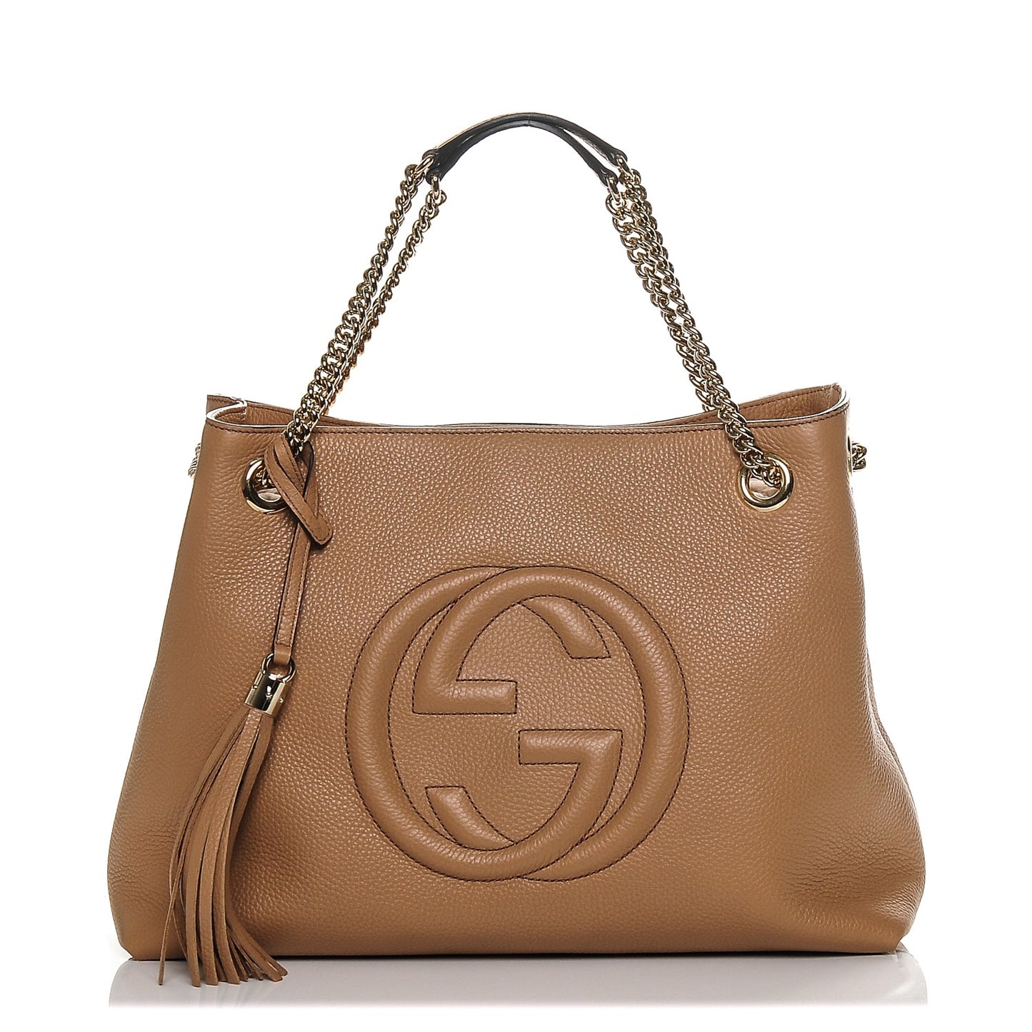 Pebbled Calfskin Medium Soho Chain Shoulder Bag Camelia