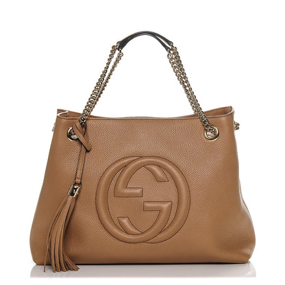 Gucci Pebbled Calfskin Medium Soho Chain Shoulder Bag Camelia 1 of 6
