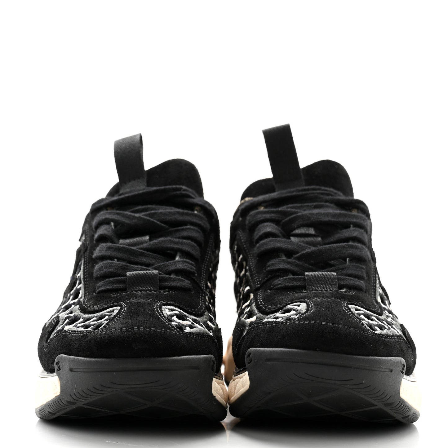 Suede Calfskin Embroidered CC Sneakers 37 Black