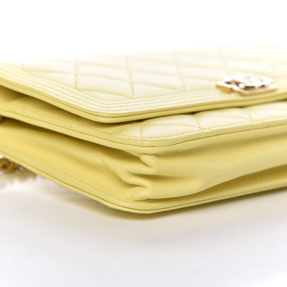 Chanel Lambskin Quilted Boy Wallet On Chain WOC Yellow 11 of 12
