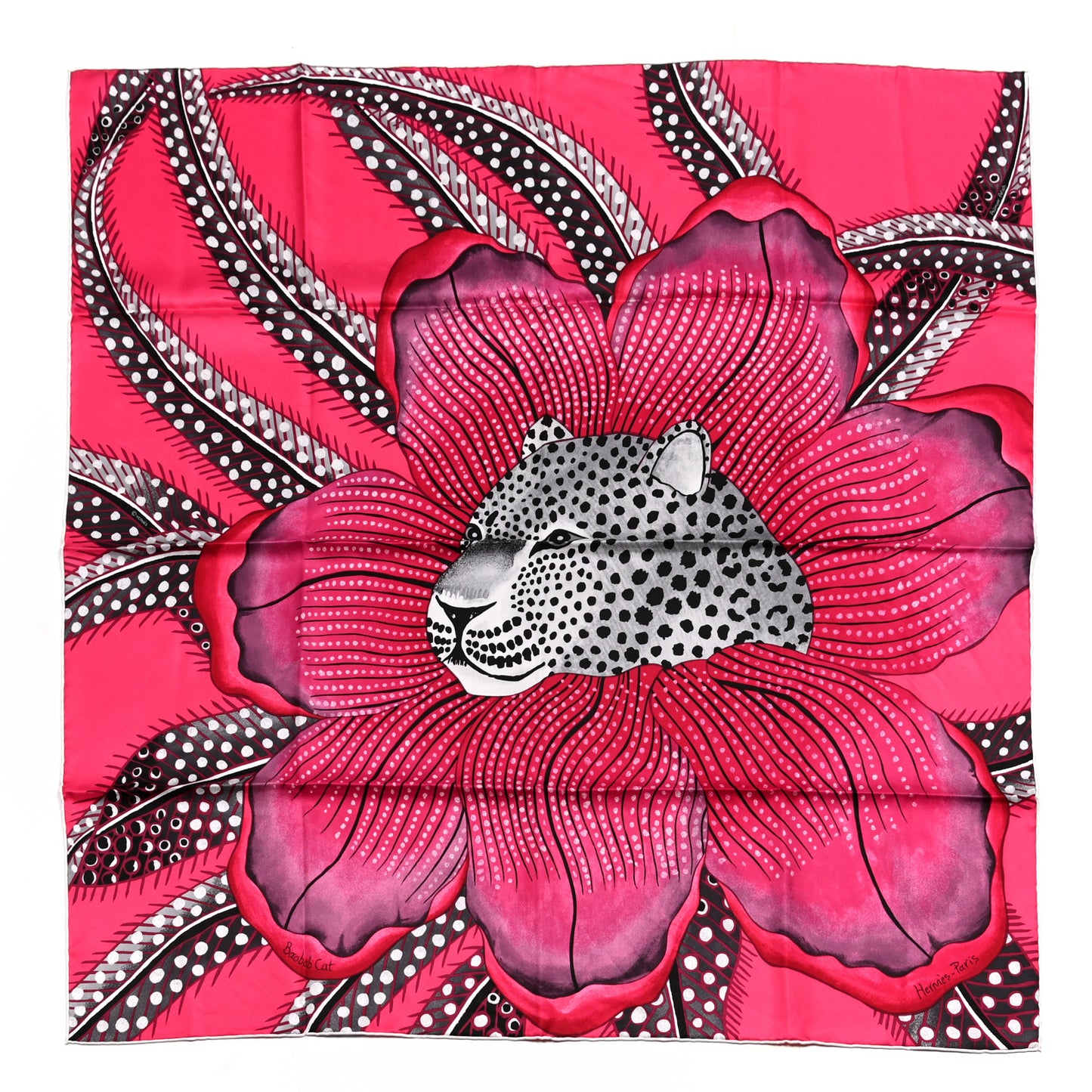 Silk Baobab Cat Scarf 90 Rose Vif Prune Gris