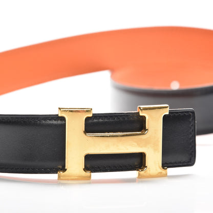 Hermes Box Togo 32mm H Belt 80 Black Orange 6 of 6