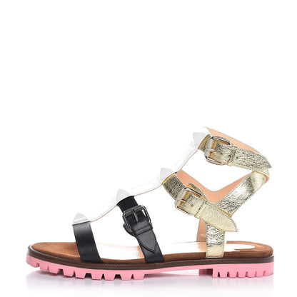 Christian Louboutin Patent Nappa Studded Rock N Buckle Flat Sandals 39 Latte 1 of 10