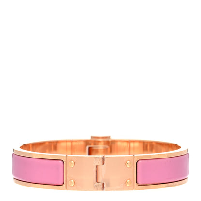 Hermes Enamel Charniere Uni Narrow Hinged Bracelet S Rose Flamingo 3 of 5