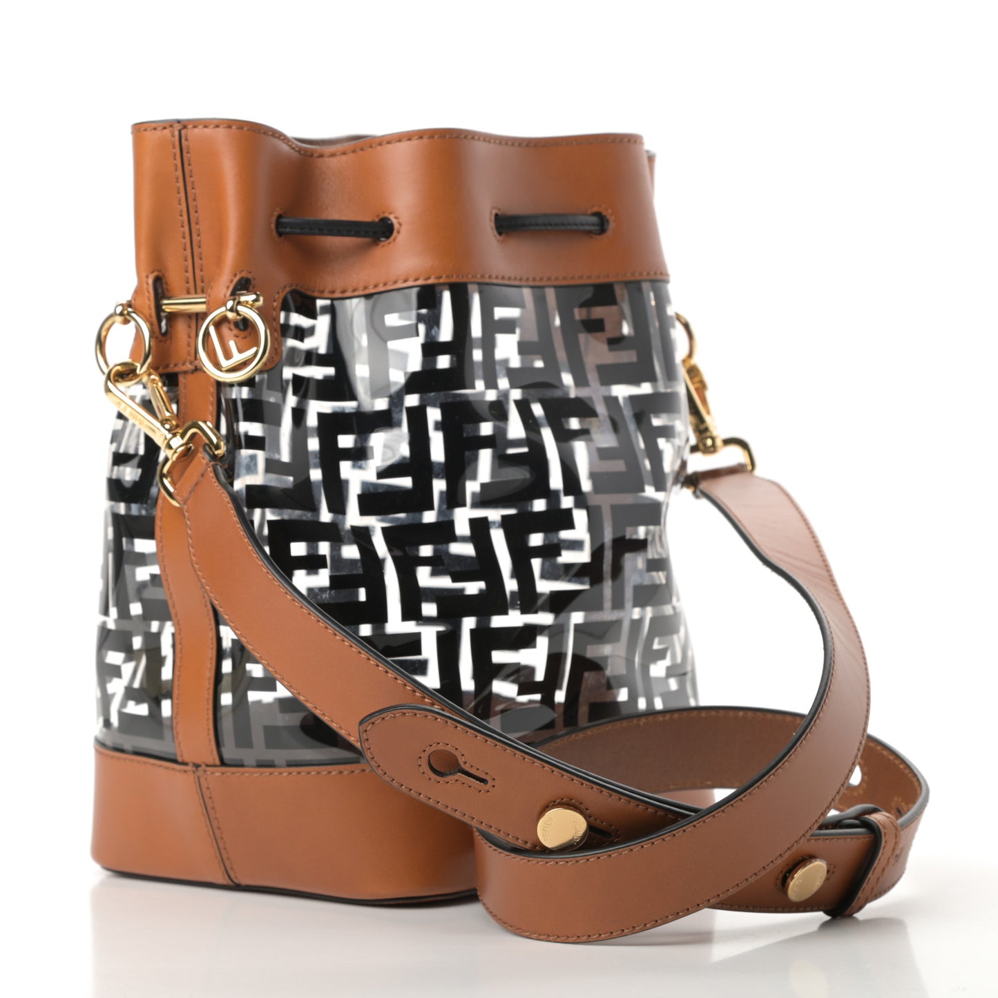 TPU FF Vitello Aura F is Fendi Grande Mon Tresor Bucket Bag Black Cuoio