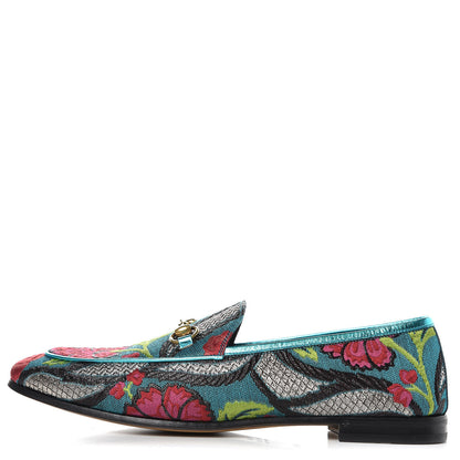 Gucci Floral Jacquard Horsebit Womens Jordaan Loafers 40.5 Turquoise 1 of 8