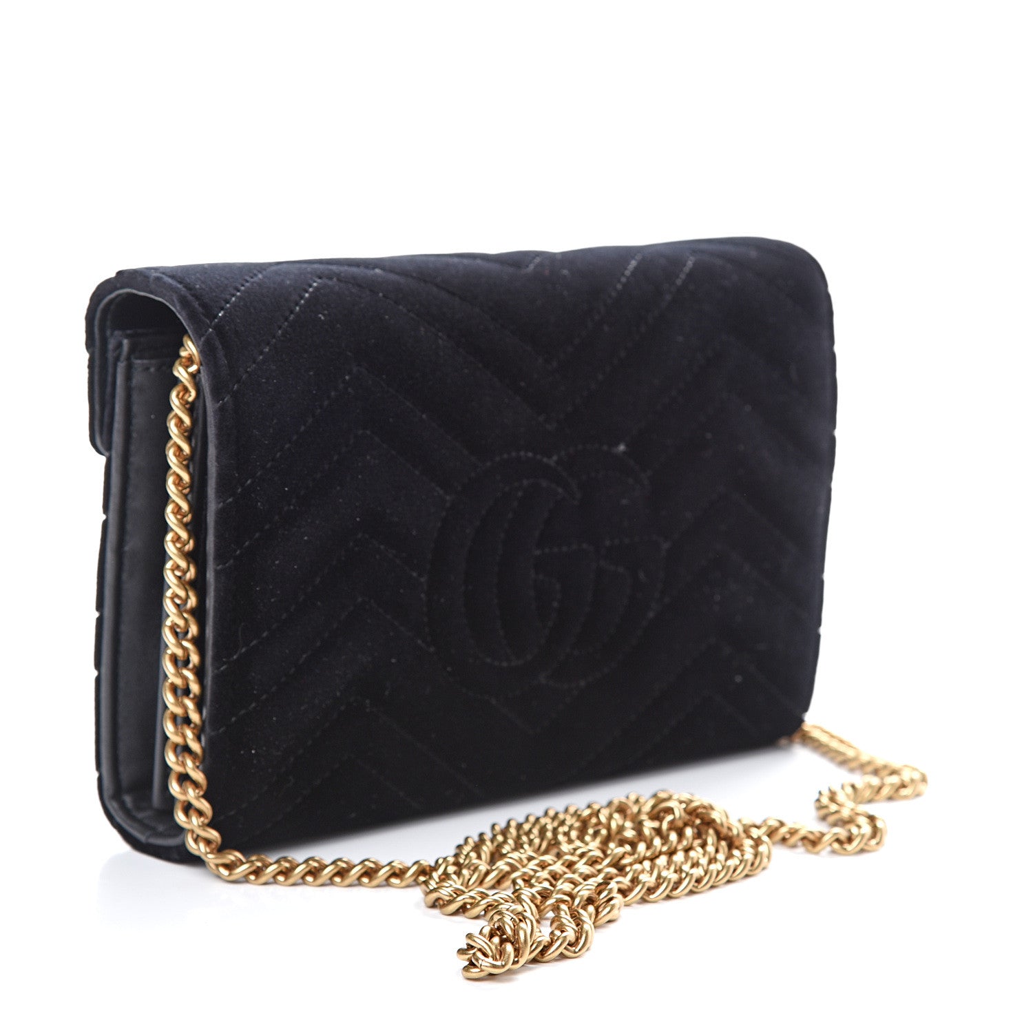 Gucci Velvet Matelasse GG Marmont Chain Wallet Black 2 of 11