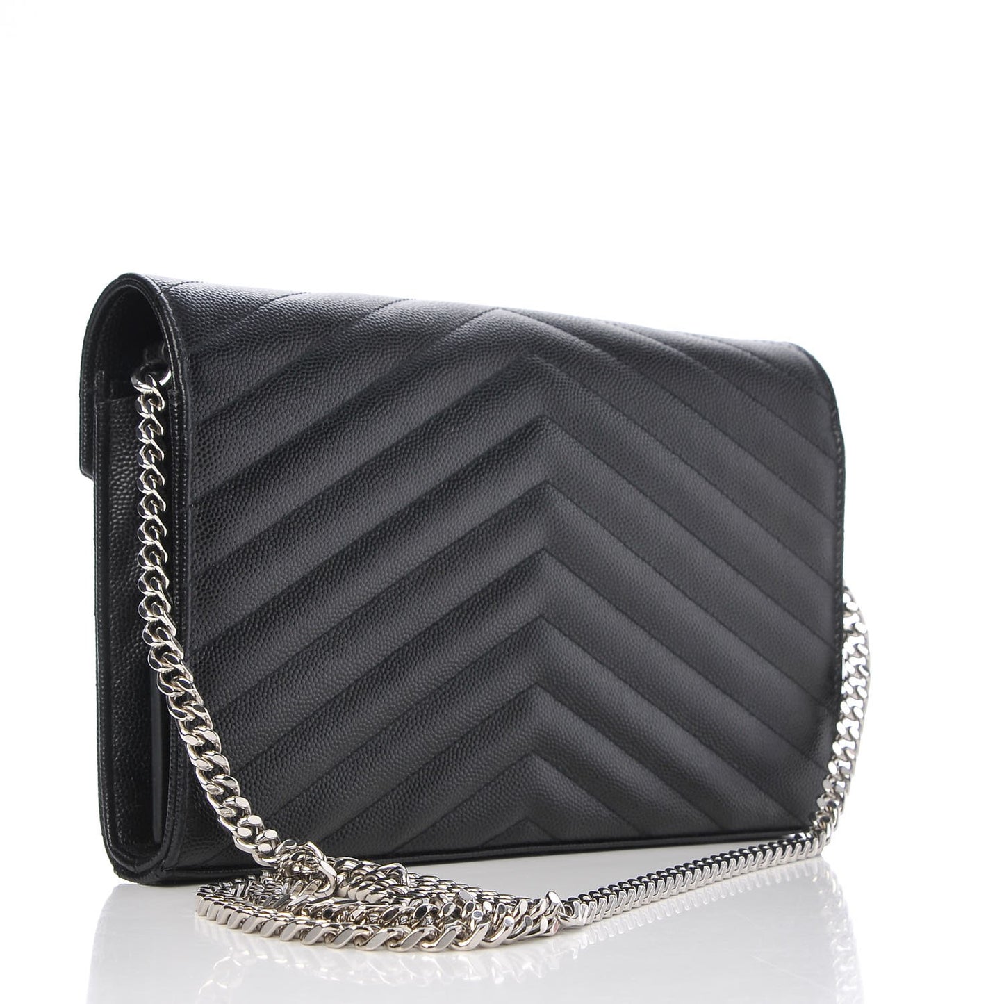 Grain De Poudre Matelasse Chevron Monogram Chain Wallet Black