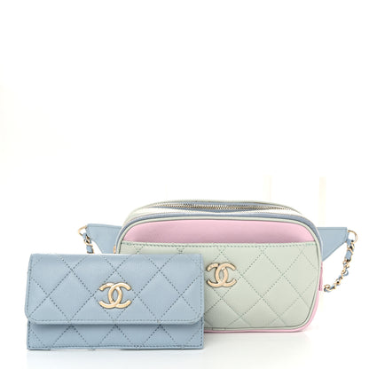 Chanel Goatskin Quilted Waist Bag Green Blue Pink 3 of 13