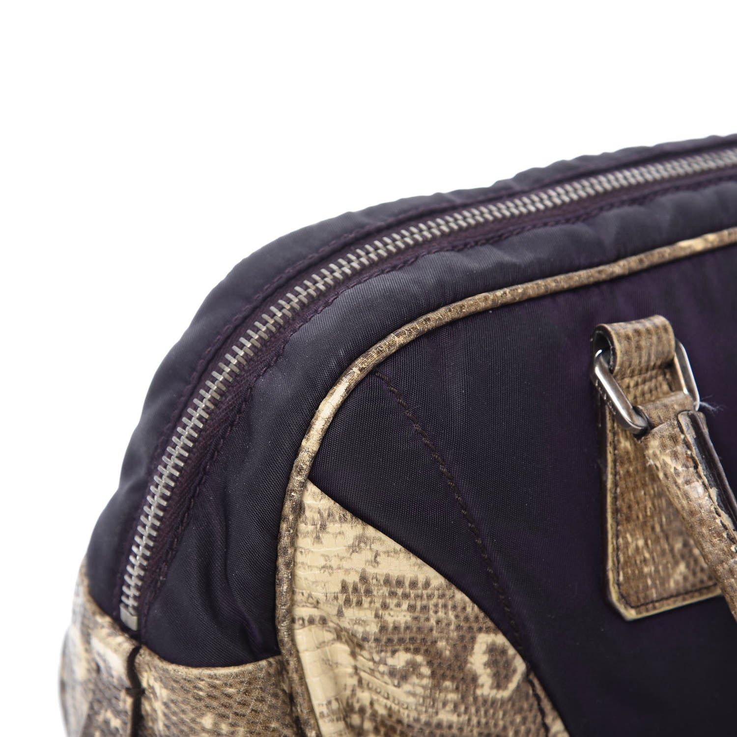 Prada Tessuto Nylon Calfskin Lizard Embossed Bag Ebano 12 of 12