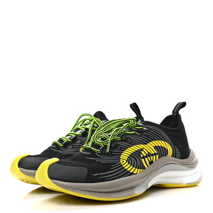 Gucci Technical Knit Fabric Waves Mens Gucci Run Sneakers 7.5 Black Silver Giallo Neon Yellow 3 of 7