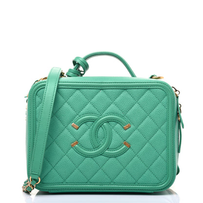 Chanel Caviar Quilted Medium CC Filigree Vanity Case Green 3 of 22