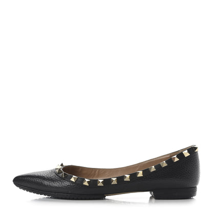 Valentino Garavani Pebbled Calfskin Rockstud Ballerina Flats 36.5 Black 1 of 8