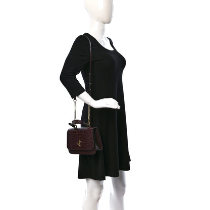 Jimmy Choo Calfskin Crocodile Embossed Medium JC Top Handle Bordeaux 2 of 8