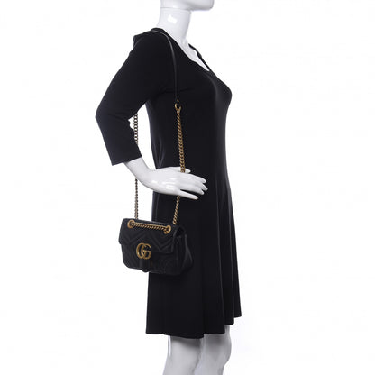 Gucci Calfskin Matelasse Mini GG Marmont Shoulder Bag Black 2 of 14