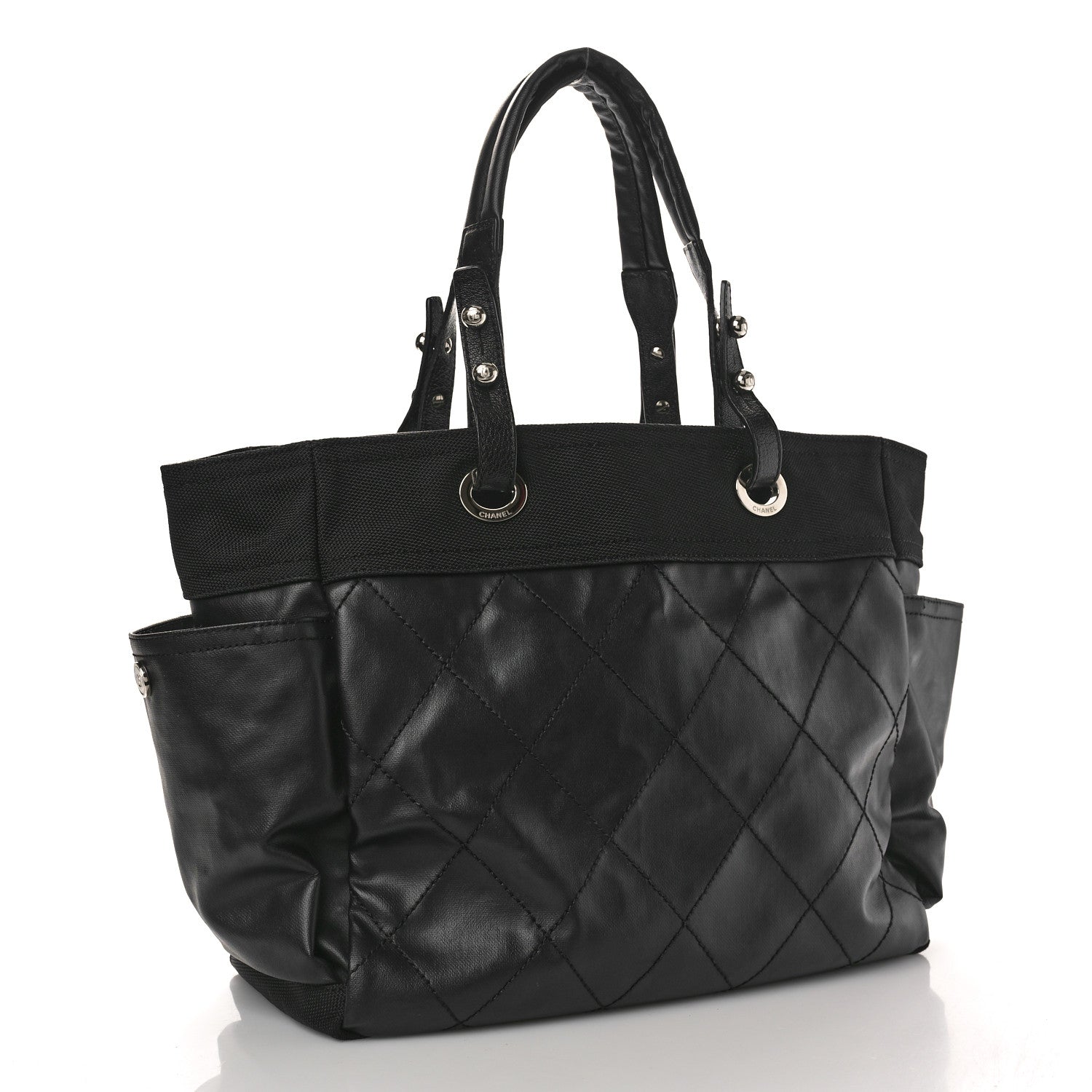 Chanel Coated Canvas Quilted Large Paris Biarritz Tote Black 3 of 16