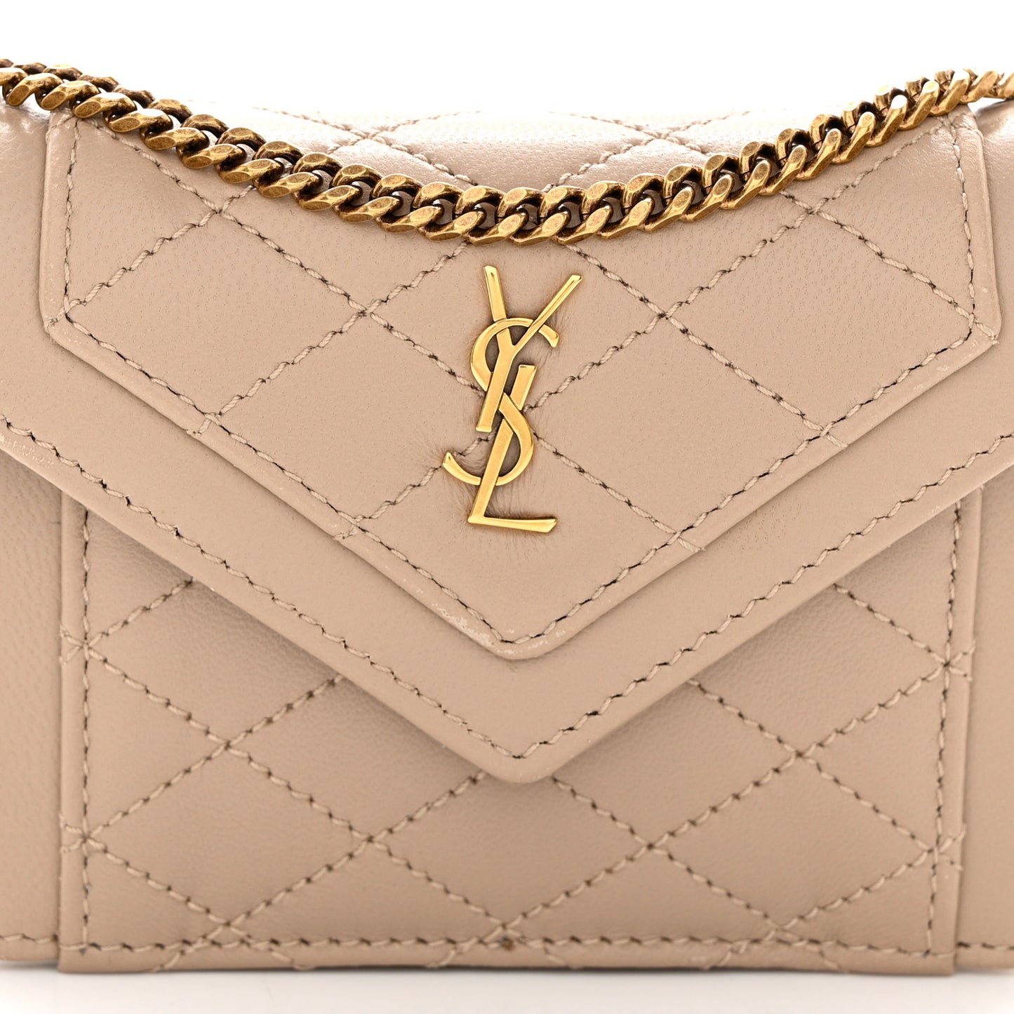 Lambskin Quilted Monogram Micro Gaby Crossbody Bag Beige