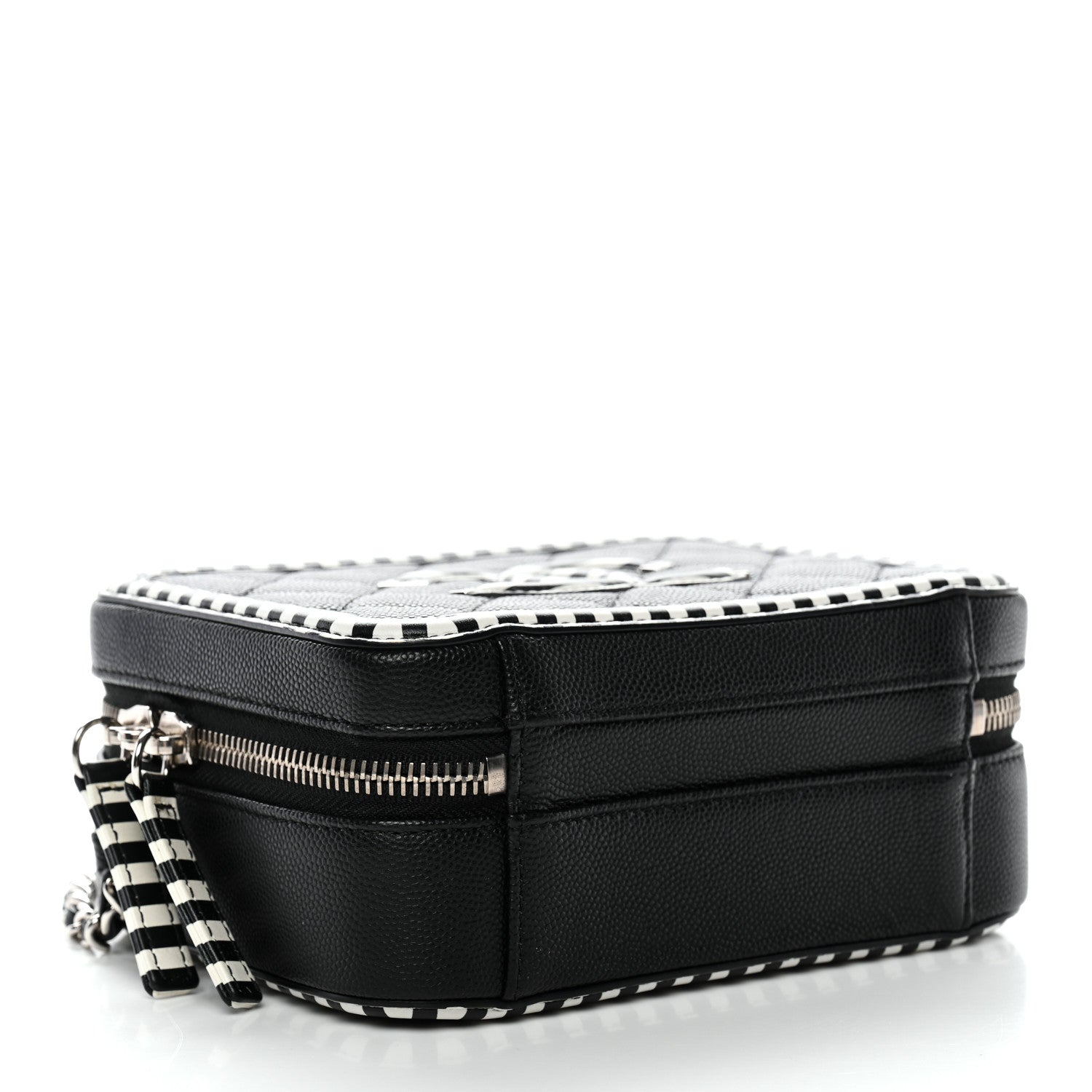Chanel Caviar Quilted Striped Small CC Filigree Vanity Case Black White 3 of 9