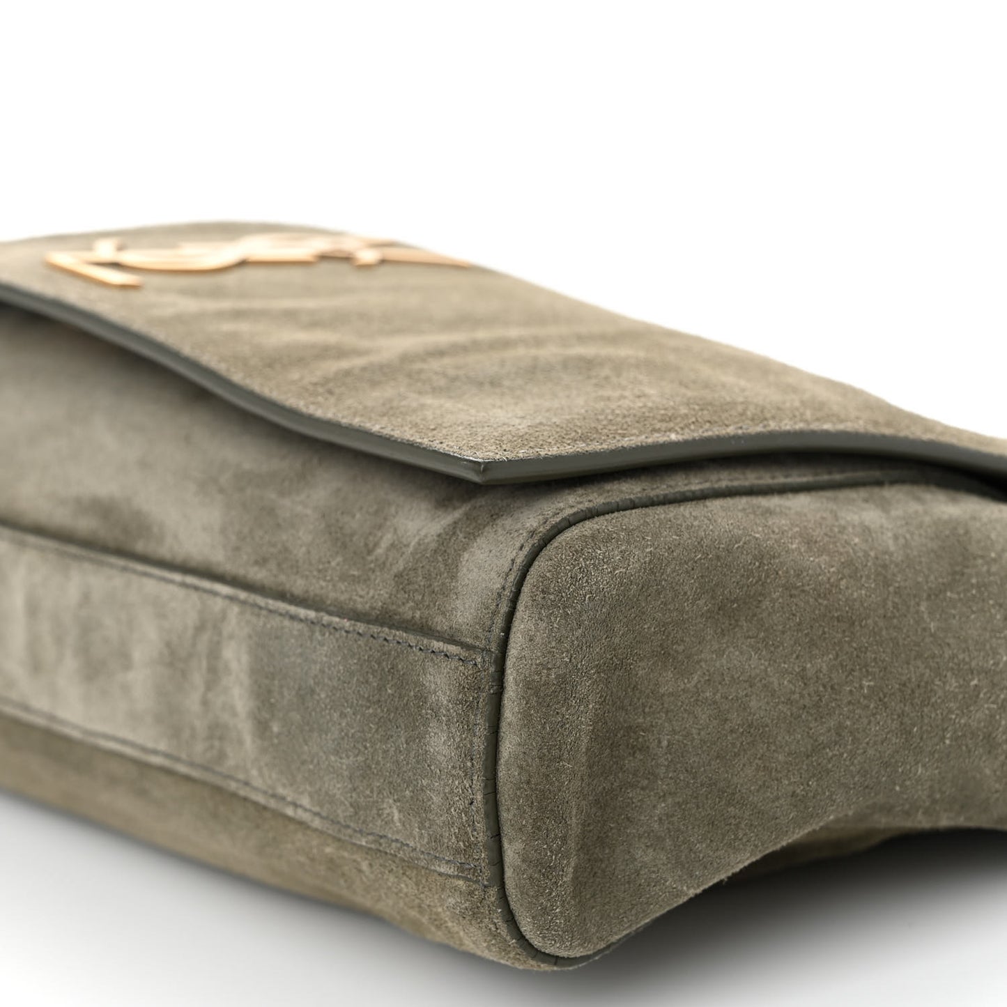 Smooth Calfskin Suede Medium Reversible Monogram Kate Satchel Olive