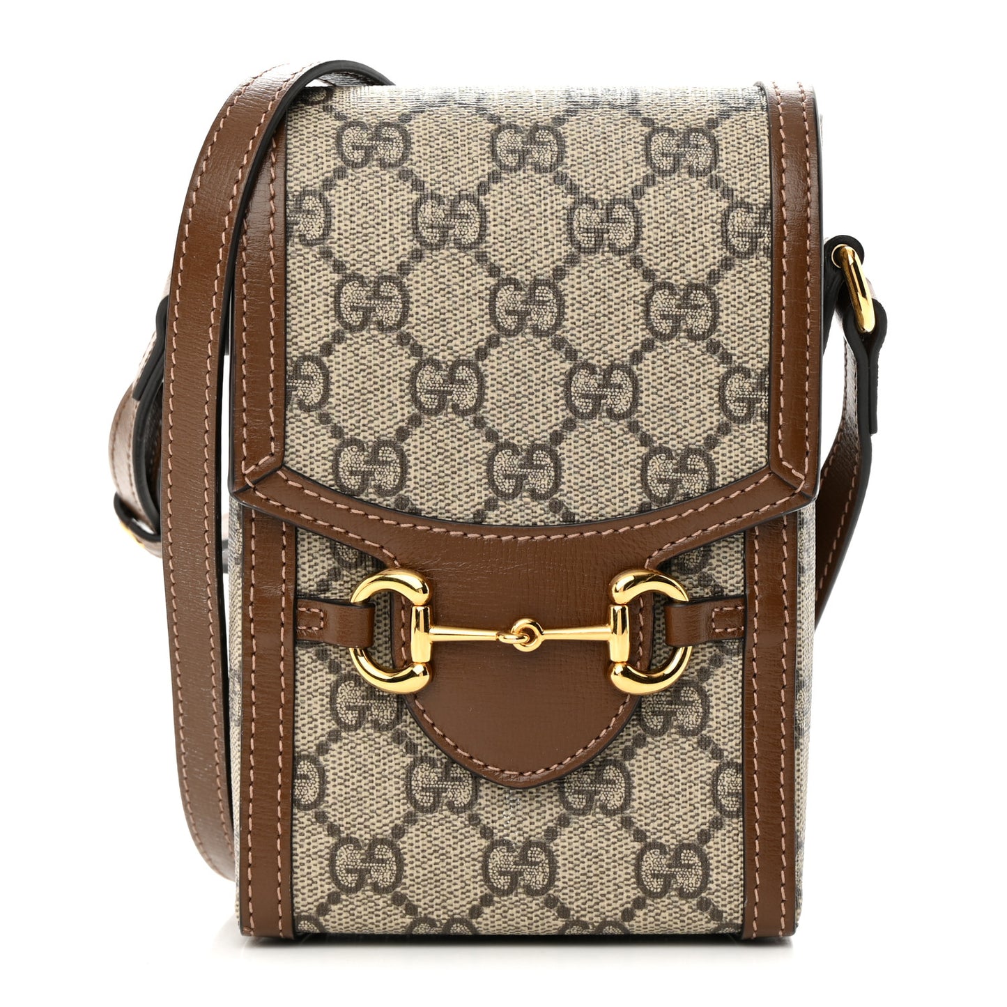 GG Supreme Monogram Mini Horsebit 1955 Crossbody Bag Beige Brown Sugar