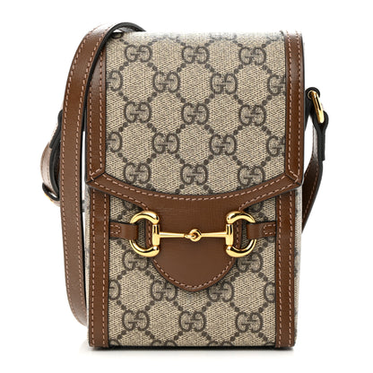 Gucci GG Supreme Monogram Mini Horsebit 1955 Crossbody Bag Beige Brown Sugar 1 of 16