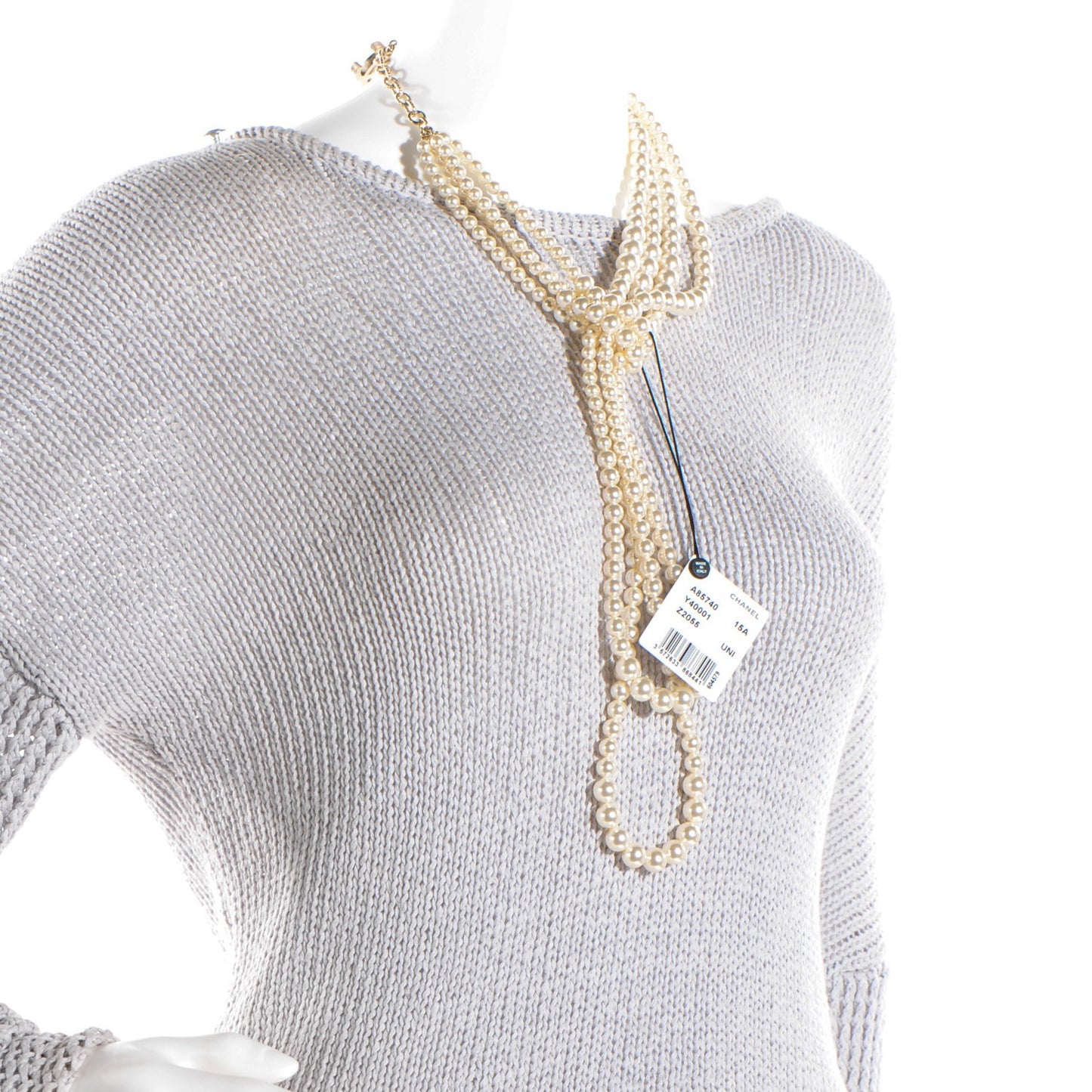 Pearl Beaded CC Lariat Necklace Gold