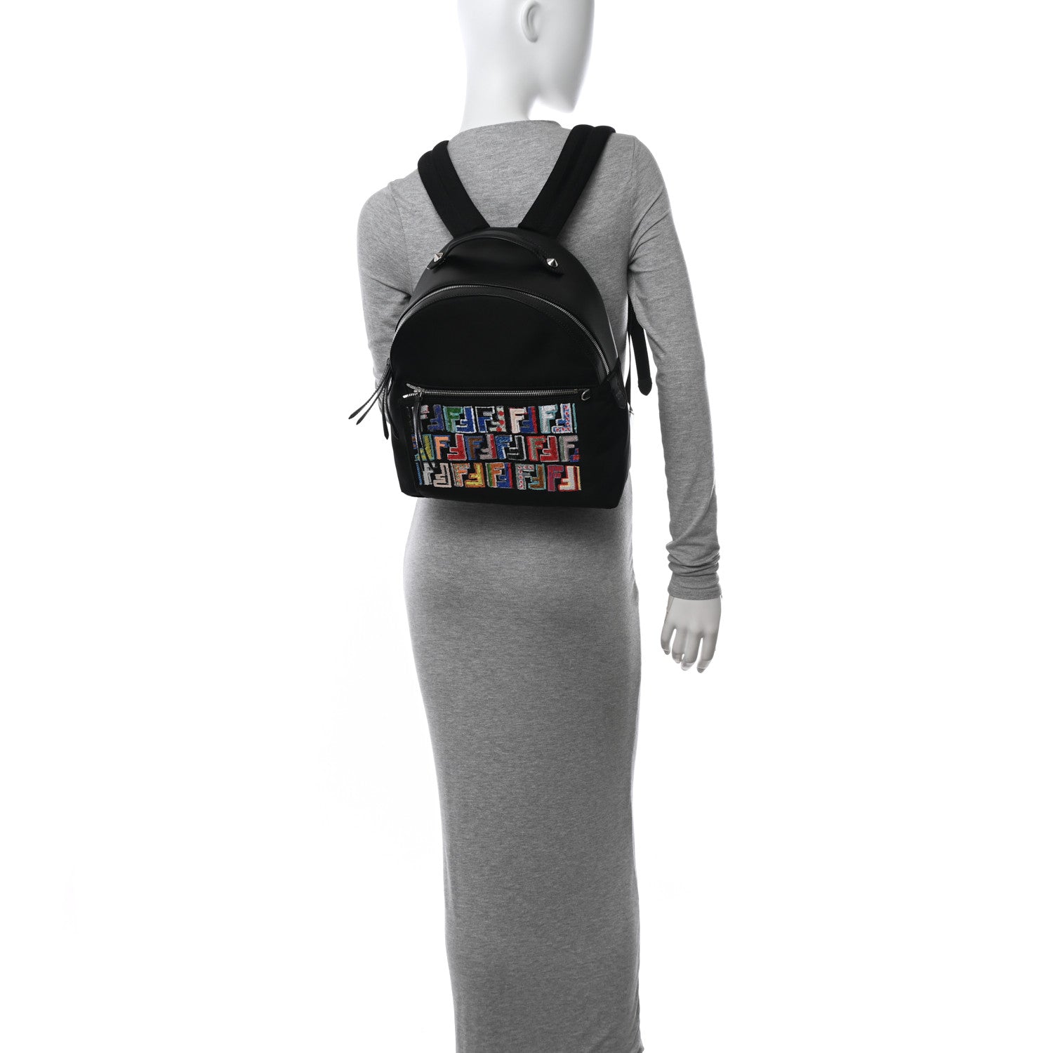 Fendi Nylon Vitello Liberty Sequin Fun Fair Embroidered Backpack Black 2 of 12