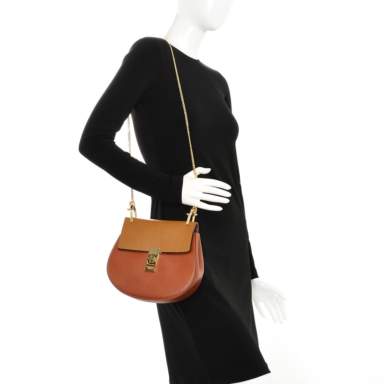 Chloe Grained Calfskin Lambskin Bi-Color Drew Shoulder Bag Orange Mustard 2 of 7