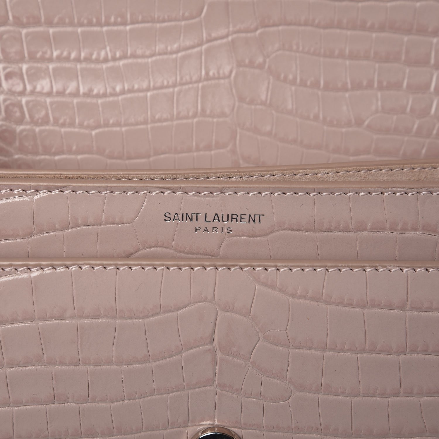 Saint Laurent Calfskin Crocodile Embossed Medium Monogram Sunset Powder Pink 6 of 8