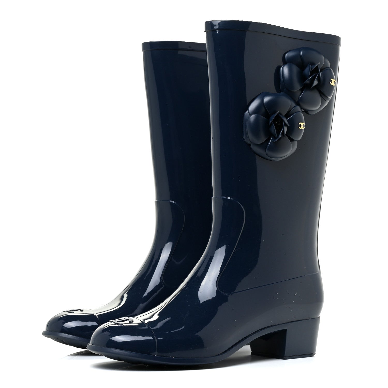 Chanel Rubber Camellia Rain Boots 39 Dark Blue 3 of 12