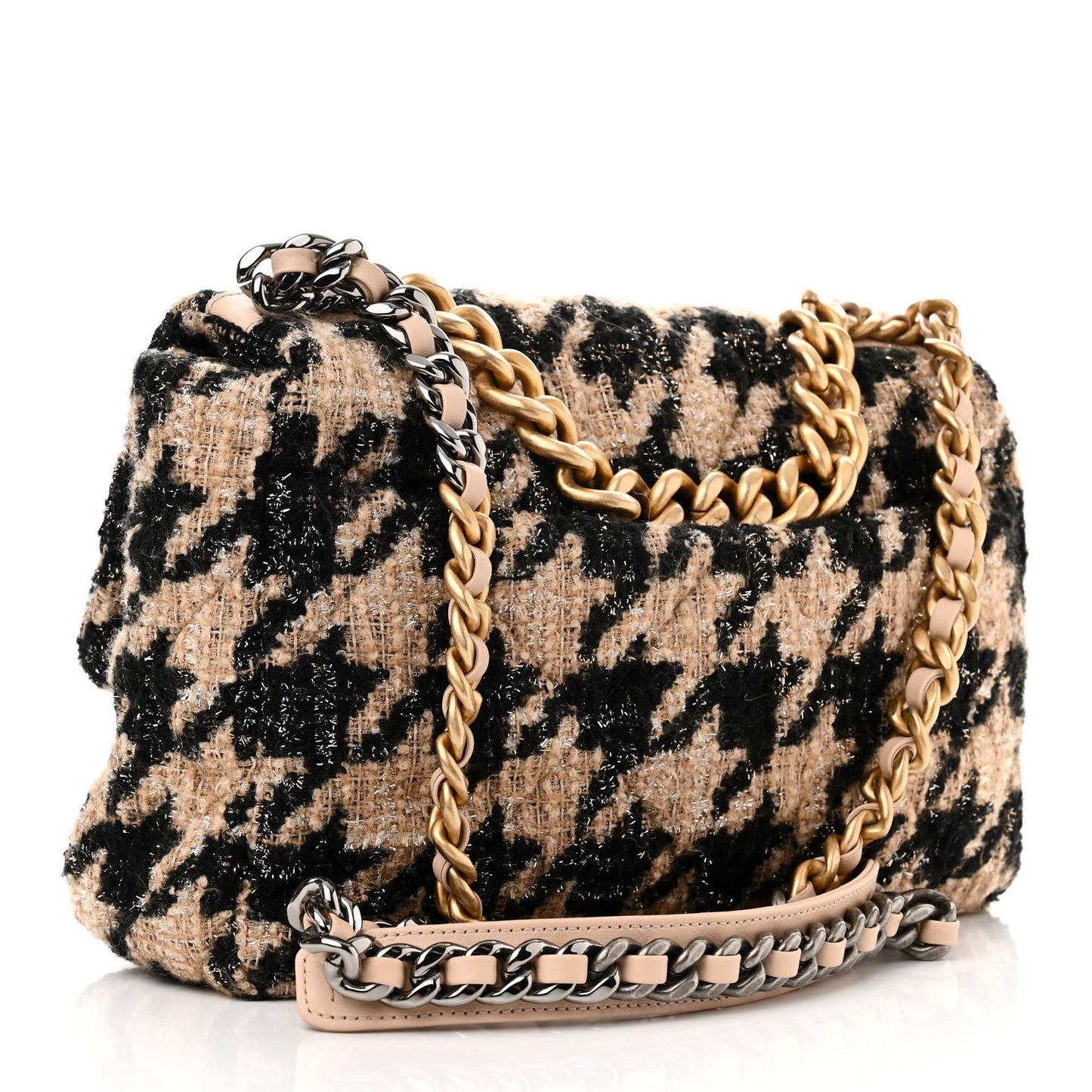 Tweed Large Chanel 19 Flap Beige Black
