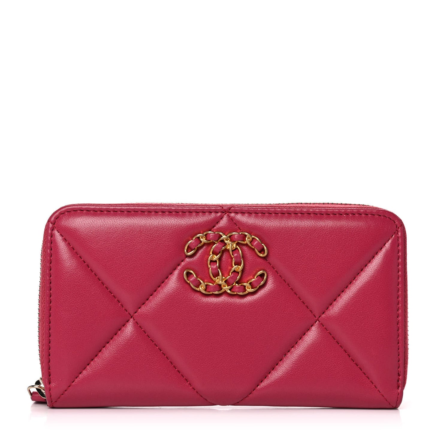 Lambskin Quilted Chanel 19 Zipped Wallet Dark Pink