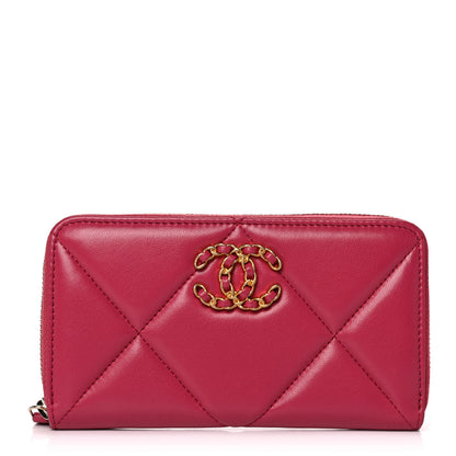 Chanel Lambskin Quilted Chanel 19 Zipped Wallet Dark Pink 1 of 12