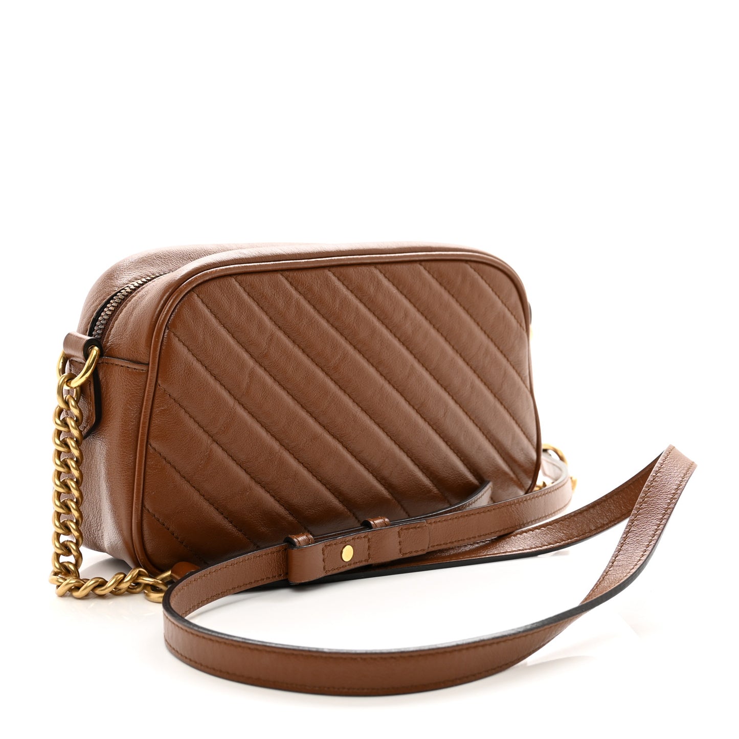 Glazed Calfskin Matelasse Diagonal Small GG Marmont Chain Shoulder Bag Cuir