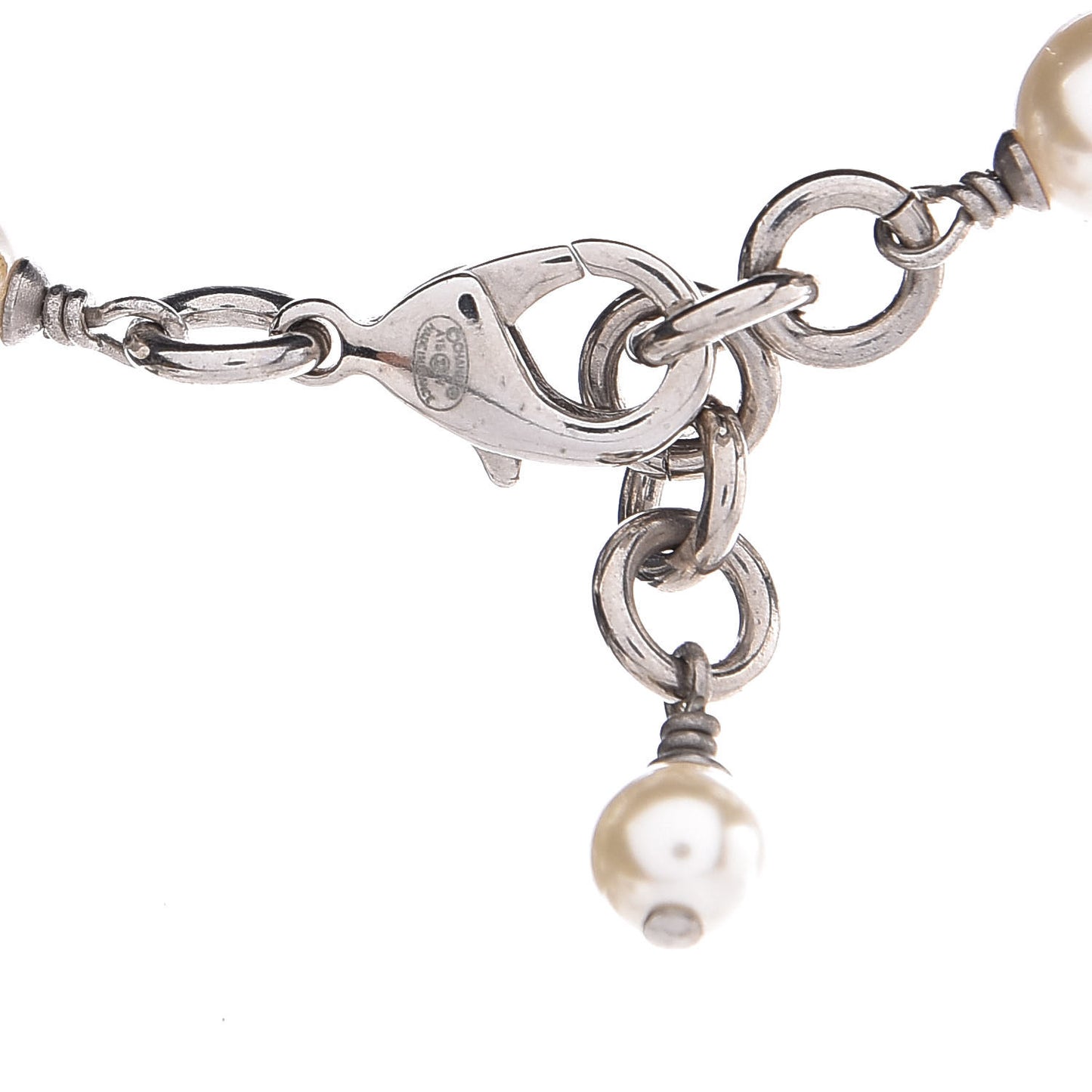 Crystal Pearl CC Long Necklace Silver